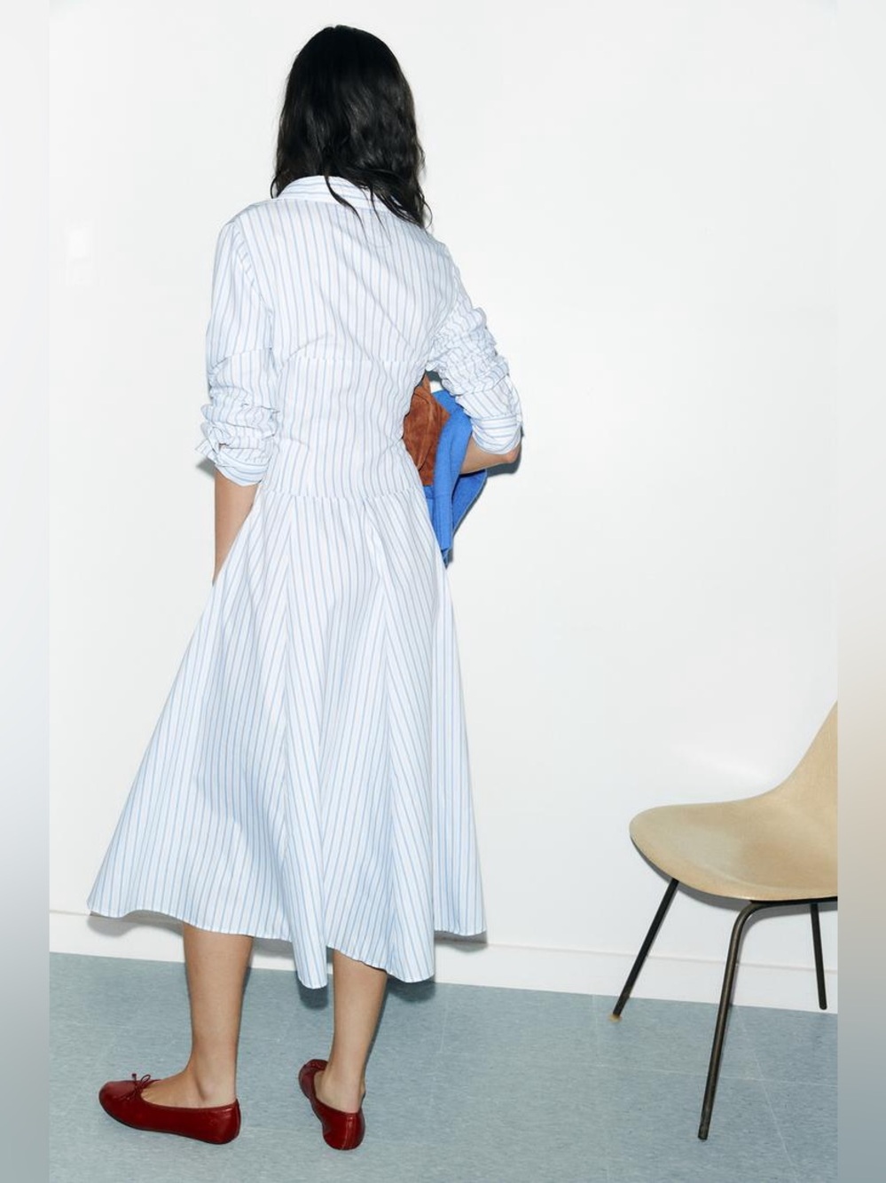 ZARA STRIPED MIDI SHIRT DRESS - Picture 6 of 6